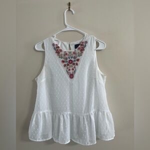 White Sleeveless Dress with Floral Embroidery